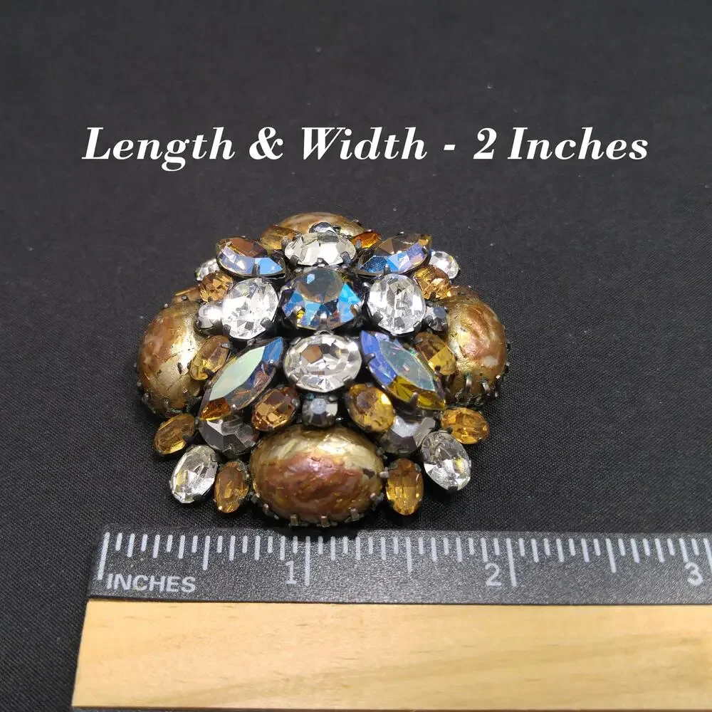 Austrian Brooch, Topaz Clear Rhinestones, Faux Baroque Pearls, 1950s Vintage